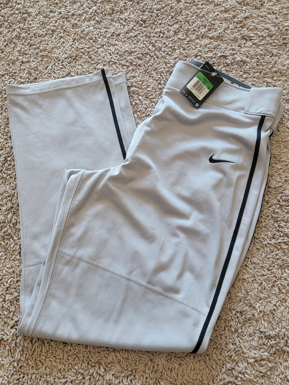 Nike Light Gray Baseball Pants with Black Stripe